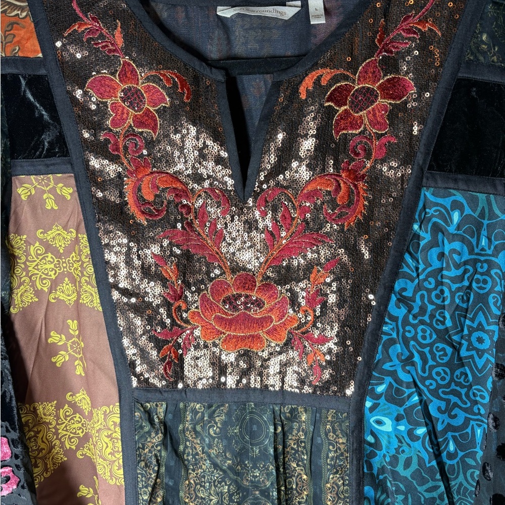 Soft Surroundings Vibrant Patchwork Sequin Dress - image 1